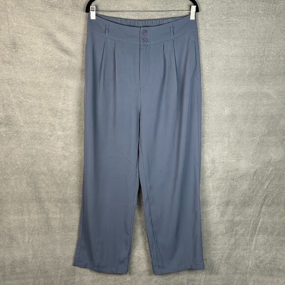Halara Pants Womens Large Blue Pleated Wide Leg Flowy Career Comfort Preppy - Picture 1 of 13